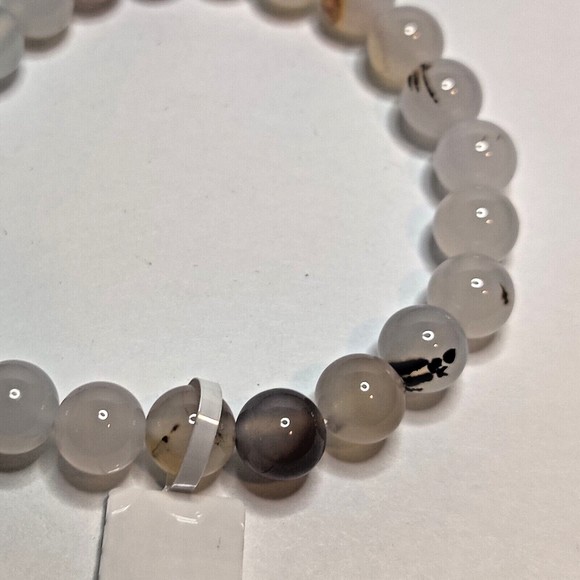 White Agate Stretch Bracelet 8mm round natural stone includes felt pouch-B815 - Picture 9 of 12